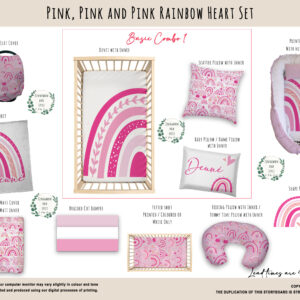 Cot Duvet Bedding - Rainbow - Pink, Pink and Pink Rainbow Heart Set