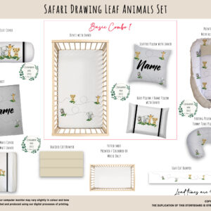 Cot Duvet Bedding - Safari - Drawing Leaf Animals Set