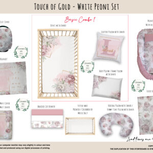 Cot Duvet Bedding - Floral - Touch of Gold - White Peoni Set