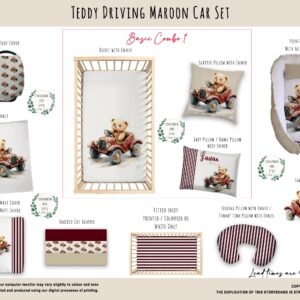 Cot Duvet Bedding - Bear - Teddy Driving Maroon Car Set