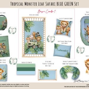 Cot Duvet Bedding - Safari - Tropical Monster Leaf Safari Blue Green Set