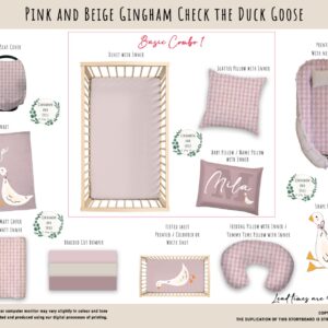 Cot Duvet Bedding - Duck Goose - Pink and Beige Gingham Check the Duck Goose