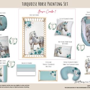 Cot Duvet Bedding - Horse - Turquoise Horse Painting Set