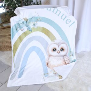 Personalised Fleece Blanket - Rainbow Eucalyptus Owl Set
