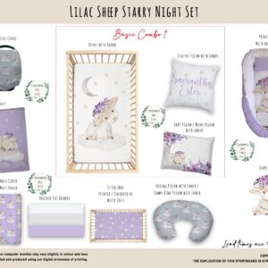 Cot Duvet Bedding - Sheep - Lilac Sheep Starry Night Set