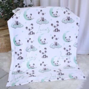 Personalised Fleece Blanket - Sage Green Panda On Moon Set