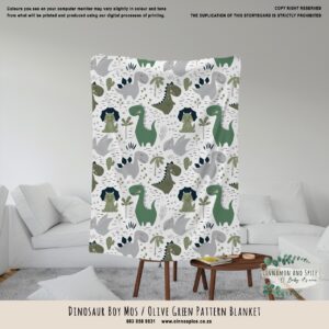 Personalised Fleece Blanket - Dinosaur Boy Mos / Olive Green Pattern Blanket