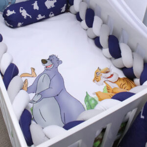 Cot Bumper - Braided 3 Strand - Dark Blue, Grey and White