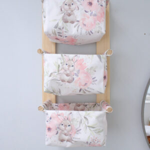 Modern Nappy or Toy Stacker with Wooden Frame - Bunny Soft Rose Set