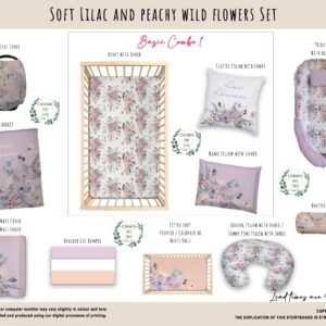 Cot Duvet Bedding - Floral - Soft Lilac And Peachy Wild Flowers Set