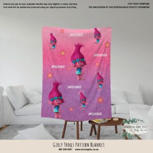 Personalised Fleece Blanket - Girly Trolls Pattern Blanket