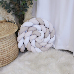 Hand-braided cot bumper in soft neutral tones, designed for safety and style in a natural South African nursery – perfectly pairs with custom cot bedding.