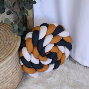 Cot Bumper - Braided 3 Strand - Black, Beige and Rustic Orange (Lightning Bolt Patchwork)