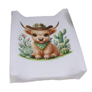 Soft changing mat cover with highland cow and cactus customized print, designed for gentle comfort and easy cleaning – a handcrafted touch for your South African nursery. Cinnamon and Spice Baby room
