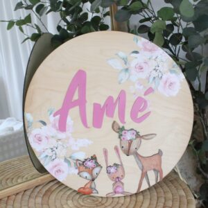 Wooden Name Board - In Theme - Woodlands Girl Light Soft Rose