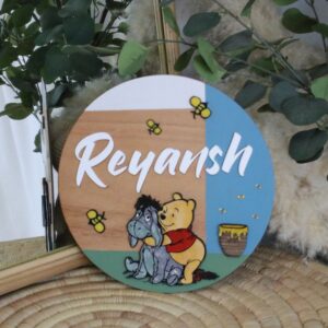 Wooden Name Board - In Theme - Winnie de Pooh Blue and Green
