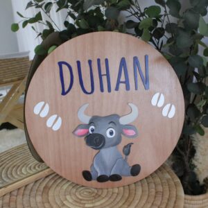 Wooden Name Board - In Theme - Grey Bull