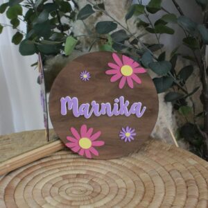 Wooden Name Board - In Theme - Daisy - Pink and Purple