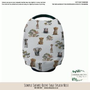 Car Seat Cover – Simple Safari Olive Sage Splash | Cinnamon & Spice South Africa simple safari Baby Car Seat Cover Mock-Up Design File Cinnamon and Spice