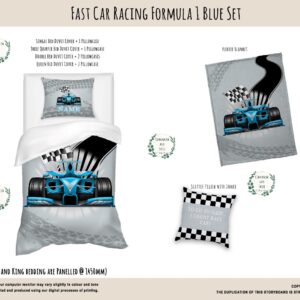 Kids Duvet Set - Fast Car Racing Formula 1 Blue