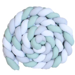 Cot Crib Braided Bumper, Sage Green, Grey and White, soft and breathable, Cinnamon and Spice