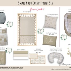 Handcrafted custom cot bedding set in soft neutral tones, featuring personalized printed and premium hypo-allergenic baby safe fabric, designed for elegant boho nursery décor. Cinnamon and Spice