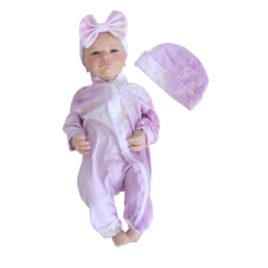 Baby Grow with Beanie and Bow - Purple Marble with Gold