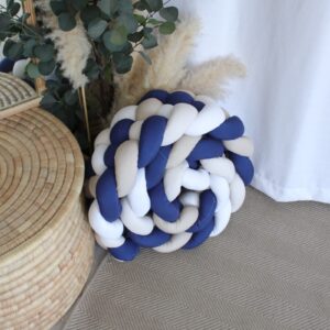 Cot Bumper – Braided 5 Strand – Ocean Air Balloon Herringbone – White, Beige and Blue | Cinnamon & Spice South Africa Cot Crib Braided Bumper, Spink and Purple, soft and breathable, Cinnamon and Spice