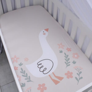 Luxury custom toddler fitted sheet South Africa – soft breathable fabric, handmade by Cinnamon & Spice. Girly Duck Duck Goose