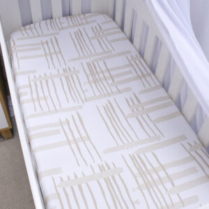 Luxury custom toddler fitted sheet South Africa – soft breathable fabric, handmade by Cinnamon & Spice. Beige Modern Print