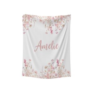 Soft blush floral fleece blanket with customized designs, perfect for baby snuggles and nursery coziness