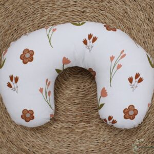 Handcrafted nursing pillow with inner, perfect for comfortable feeding and tummy time in a South African-inspired nursery. Cinnamon and Spice. Featuring Flat Wildflowe Set Watercolour Set