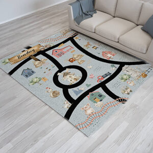 Carpet with Farm Theme and Roads , perfect for tummy time, play, and nursery décor by Cinnamon and Spice Baby Boutique.