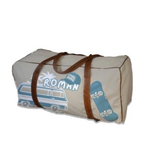 Personalised floral duffel bag with tan leather straps, perfect for baby travel or weekend getaways. Personalization is free. Cinnamon and Spice