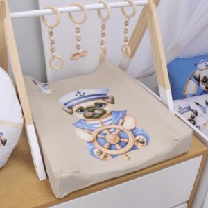 Pug Sailor Blue Baby Changing Mat Cover – Pugs at Sea Design | Cinnamon & Spice South Africa Pug Sailor Blue baby changing mat cover with nautical pug print