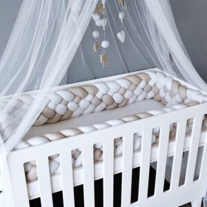 Cot Bumper – Braided 5 Strand – Beige and White | Cinnamon & Spice South Africa Cot Crib Braided Bumper, soft and breathable, Cinnamon and Spice