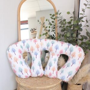 Handcrafted nursing pillow with inner, perfect for comfortable feeding and tummy time in a South African-inspired nursery. Cinnamon and Spice. Featuring Western Pastel tree