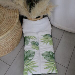3-in-1 Snuggle Baby Sleeping Bag – Tropical Monster Leaf Safari | Cinnamon & Spice South Africa 3-in-1 baby sleeping bag that transforms into a pram insert, cot sleeping bag, and car seat pad—breathable and versatile