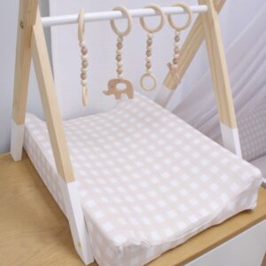 Neutral-toned changing mat cover with Beige motif—soft stretchy fabric for stylish and comfy diaper changes.