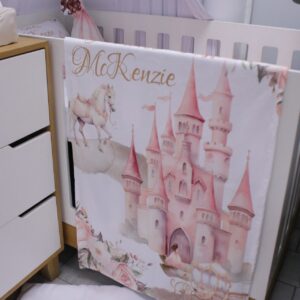 Soft blush floral fleece blanket with customized designs, perfect for baby snuggles and nursery coziness