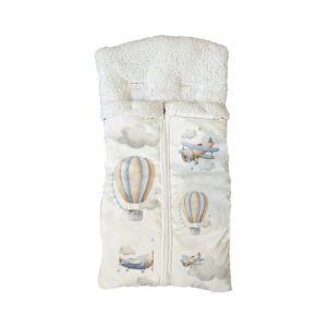 3-in-1 Snuggle Baby Sleeping Bag – Vintage Blue and Beige Hot Air Balloon | Cinnamon & Spice South Africa 3-in-1 baby sleeping bag that transforms into a pram insert, cot sleeping bag, and car seat pad—breathable and versatile