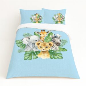 Animal Kids Duvet Set – Baby Safari Blue (Wild Animals) | Cinnamon & Spice South Africa Handcrafted custom bedding set, featuring personalized printed and premium hypo-allergenic fabric, designed for elegant room décor. Cinnamon and Spice