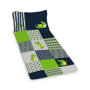 Animal Nap Pad / Travel Nap Pad – Crocodile Green (Navy Patchwork) | Cinnamon & Spice South Africa Cinnamon and Spice baby nap pad with soft padding, designed for comfortable naps at home, daycare, or on the go.