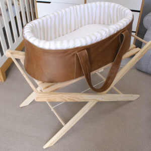 Newborn fabric carry cot with wooden base and waterproof lining. Portable baby bassinet South Africa