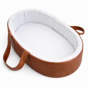 Newborn Carry Cot | Leather Outside | Custom Printed Inside