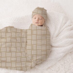 Beige with Blocked white Stripes Baby Swaddle Wrap Set | Newborn Hospital Set SA | Cinnamon & Spice South Africa Handcrafted wrap set, perfect for swaddling baby and helps reduce the startle reflex, promoting longer, more restful sleep for your baby in a South African-inspired nursery. Cinnamon and Spice. Featuring any print
