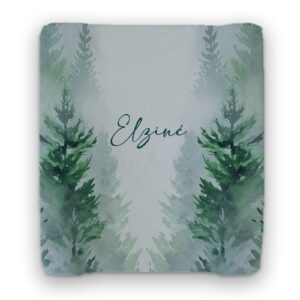 Forest Green Baby Changing Mat Cover – Water Colour Woodlands Tree | Cinnamon & Spice South Africa Changing mat cover—soft stretchy fabric for stylish and comfy diaper changes.