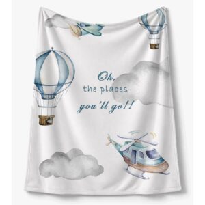 Air Balloon Personalised Fleece Blanket – Airplane and Air Balloon Flying | Cinnamon & Spice South Africa Soft blush floral fleece blanket with customized designs, perfect for baby snuggles and nursery coziness