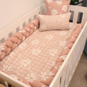 Boho Checkered Daisy Terracotta Pink | Fitted Sheet | Cinnamon & Spice South Africa Soft, breathable baby cot fitted sheets in various designs and sizes, ensuring a snug fit for your crib mattresses. Custom made for you by Cinnamon and Spice