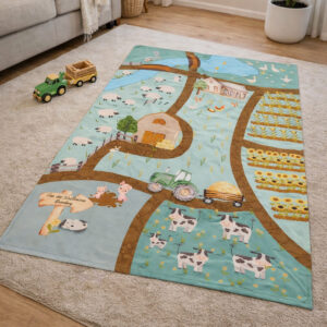 Boertjie Little Farmer Car Play Mat with farm road design for kids in a cozy playroom setting